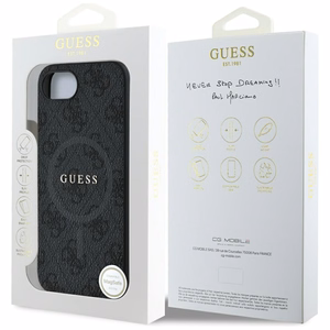 Guess PU Leather 4G Colored Ring suojakuori MagSafe-tuella iPhone 16e:lle - musta