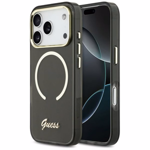 Guess IML Script Metal MagSafe Suojakuori iPhone 17 Pro Max:lle - musta