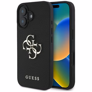 Guess Grained Big 4G Logo Small Classic Logo suojakuori iPhone 16:lle - musta