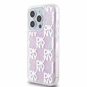 DKNY suojakuori iPhone 15 Pro 6,1' DKHCP15LLCPEPP valkoinen HC nestemäiset kimalteet ruutukuviolla
