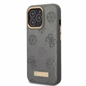Guess GUHMP13XSAPSTG iPhone 13 Pro Max 6.7 harmaa/harmaa kova suojakuori Peony Logo Plate MagSafe