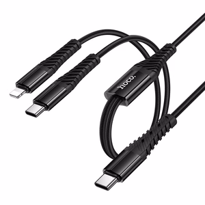 Kaapeli 2-in-1 USB-C USB-C + Lightning Hoco 1 m X123 musta