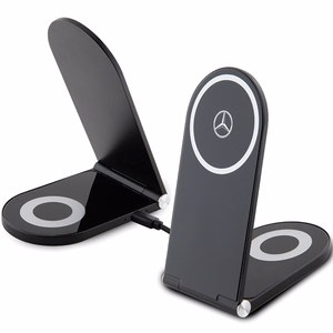 Mercedes Silver Stars MagSafe taitettava 2in1 15W induktiivinen laturi - musta