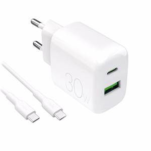 Puro PROLITE 30W USB-A / USB-C seinälaturi + USB-C - USB-C kaapeli 1.2m - Valkoinen
