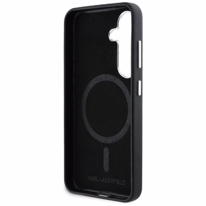 Karl Lagerfeld Saffiano Full Wrapped Elongated Metal Logo MagSafe Suojakuori Samsung Galaxy S25+:lle - musta
