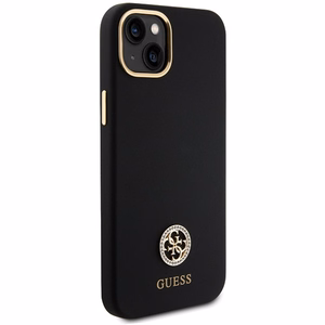 Guess Silicone Logo Strass 4G Suojakuori iPhone 15 Plus / 14 Plus 6.7":lle - Musta
