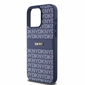 DKNY Nahkainen Mono Raita ja Metallinen Logo Suojakuori iPhone 15 Pro Max:lle - sininen