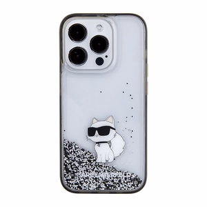 Karl Lagerfeld Liquid Glitter Choupette suojakuori iPhone 15 Pro Max:lle - läpinäkyvä