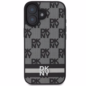 DKNY Checkered Pattern Painetut Raidat iPhone 16:lle Suojakuori - Musta