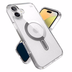 Speck Presidio Perfect-Clear -suojakuori MagSafe- ja ClickLock-tuella iPhone 16 Plus:lle, Clear/Chrome