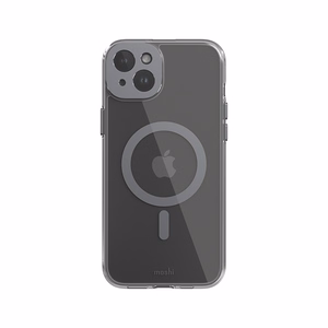 Moshi iGlaze MagSafe suojakuori iPhone 15 Plus -laitteelle, läpinäkyvä Meteorite Gray -yksityiskohdilla