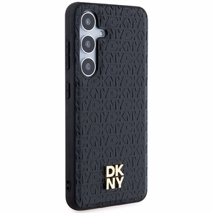 DKNY Nahkainen Pattern Metal Logo MagSafe Suojakuori Samsung Galaxy S24+:lle - Musta