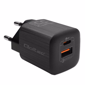 Qoltec 50764 mobiililaitteen laturi kannettava tietokone, kannettava pelikonsoli, varavirtalähde, älypuhelin, älykello, tabletti musta AC pikalaturi sisäkäyttöön