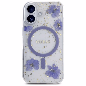 Guess Resin Flowers Glitter MagSafe Suojakuori iPhone 16:lle - Violetti