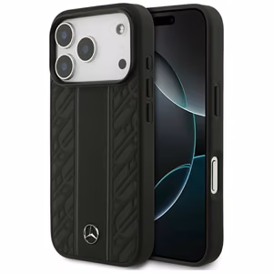 Mercedes Nahkainen Laurel Leaves Stripes MagSafe Suojakuori iPhone 17 Pro:lle - Musta