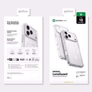AmazingThing Minimal Mag Lens suojakuori mallille iPhone 18 Pro Max, kameransuojuksella ja hihnakiinnikkeellä, MagSafe-yhteensopiva – väri: läpinäkyvä