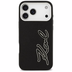 Karl Lagerfeld FW Grained Signature Logo suojakuori iPhone 17 Pro Max - musta