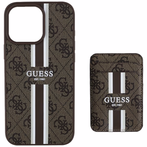 Guess 4G Stripes suojakuori MagSafe-lompakolla iPhone 16 Pro Max:lle - ruskea