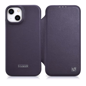 iCarer CE Premium Nahka Folio Case iPhone 14 Plus Magneettinen Flip Nahka Folio Case MagSafe Tumman violetti (WMI14220715-DP)