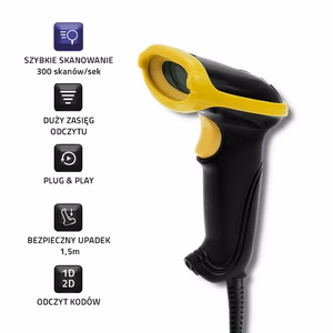 Qoltec 50867 – langallinen 1D/2D-laserviivakoodinlukija, USB, musta