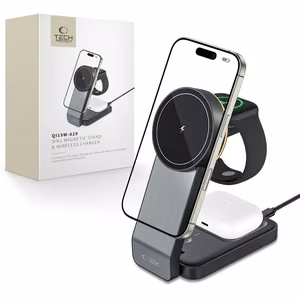 Tech-Protect QI15W-A28 MagSafe 3in1 induktiivinen laturi telineellä älypuhelimelle / Apple Watch / AirPods - musta