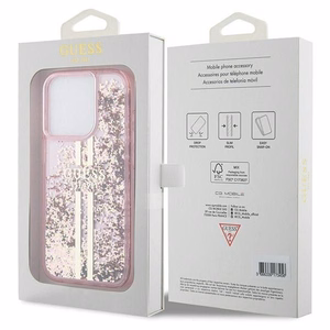 Guess suojakuori iPhone 15 Pro GUHCP15LLFCSEGP Liquid Glitter Gold Stripes vaaleanpunainen