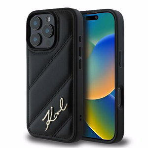 Karl Lagerfeld Quilted Signature Suojakuori iPhone 16 Pro:lle - musta
