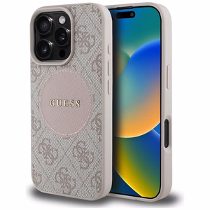 Guess 4G Circle Classic Logo MagSafe Suojakuori iPhone 16 Pro:lle - vaaleanpunainen