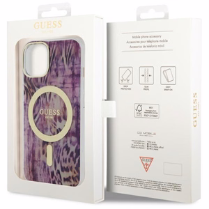 Guess Leopard MagSafe suojakuori iPhone 14:lle - vaaleanpunainen