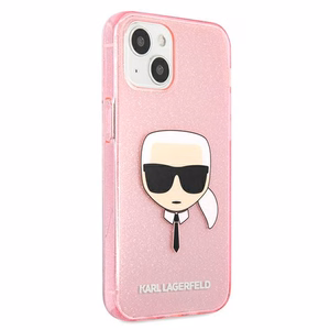 Karl Lagerfeld Glitter Karl's Head Kotelo iPhone 13 mini - vaaleanpunainen