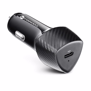 Autolaturi Forcell F-Energy Carbon USB C QC3.0 PD 3A 20W + Kaapeli USB C - Lightning CC50-1C musta