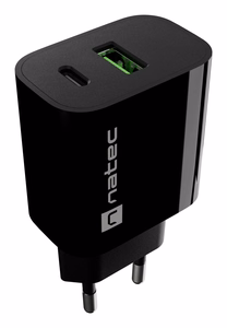NATEC RIBERA seinälaturi 1X USB-A + 1X USB-C 20W musta