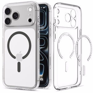 Spigen Ultra Hybrid MagSafe -suojakuori iPhone 18 Pro / 17 Pro -malleille, läpinäkyvä grafiitinharmaa