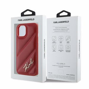 Karl Lagerfeld Diagonal Quilted Script Suojakuori iPhone 15 / 14 / 13:lle - punainen