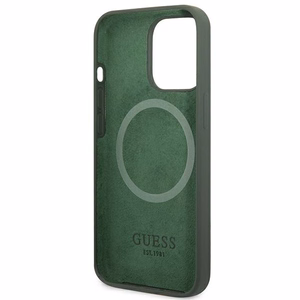 Guess Silicone Logo Plate MagSafe Suojakuori iPhone 13 Pro / iPhone 13:lle - vihreä