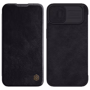 Nillkin Qin Nahka Pro Case iPhone 14 Plus kamera kansi Holster kansi Flip Case musta