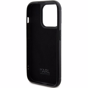 Karl Lagerfeld Rhinestone Logo Metal Plate suojakuori iPhone 15 Pro:lle - musta