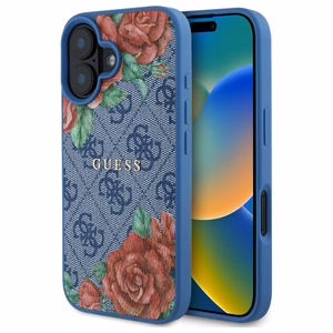 Guess GUHMP16SP4ROPEMCB iPhone 16 6.1" Sininen/Sininen Kova Suojakuori 4G Flowers Print MagSafe