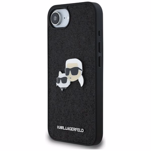 Karl Lagerfeld HC Fixed Glitter K&C Heads Logo Metal Pin Suojakuori iPhone 16e:lle - Musta