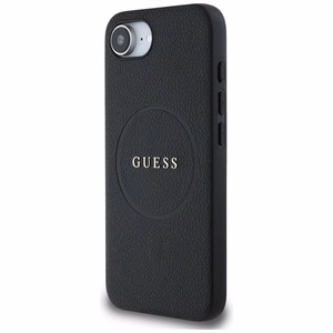 Guess HC MagSafe PU Grained Gold Ring suojakuori iPhone 16e:lle - musta