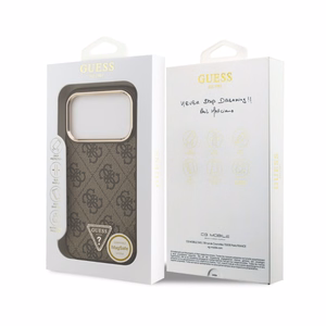 Case Guess PU Leather 4G Strass Triangle Logo Gold Frame MagSafe Apple iPhone 18 Pro brown