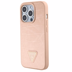 Guess Croco Triangle Metal Logo Suojakuori iPhone 15 Pro:lle - vaaleanpunainen