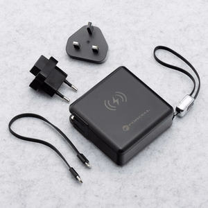 Monitoiminen laturi Forcell F-Energy 6in1 USB A + USB C PD 45W + varavirtalähde 15000 mAh + langaton lataus 15W musta