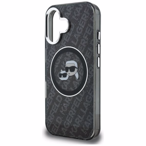 Karl Lagerfeld IML Glitter Karl & Choupette Heads Logo MagSafe Case for iPhone 16 - Black