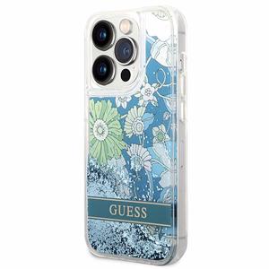 Guess Flower Liquid Glitter Suojakuori iPhone 14 Pro Max:lle - vihreä