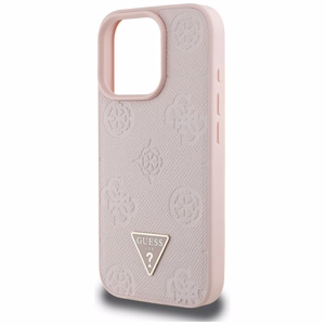 Guess Grained Hot Stamp Peony Triangle Logo MagSafe Suojakuori iPhone 16 Pro:lle - vaaleanpunainen
