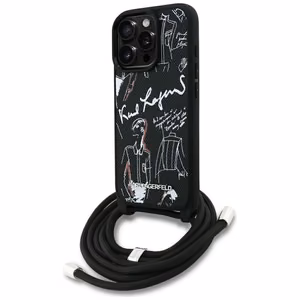 Karl Lagerfeld Crossbody Grained Pattern & Logo Case for iPhone 16 Pro - Black