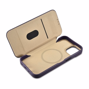 iCarer CE Premium Nahka Folio Case iPhone 14 Plus Magneettinen Flip Nahka Folio Case MagSafe Tumman violetti (WMI14220715-DP)