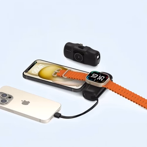 Wozinsky WF16-YLS 5000mAh 15W Lightning Mini Power Bank, jossa on sisäänrakennettu USB-C-kaapeli ja Apple Watch -laturi - musta