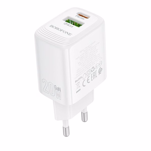 Borofone Wall charger BN27 Fuente - USB + Type C - QC 3.0 PD 20W white
